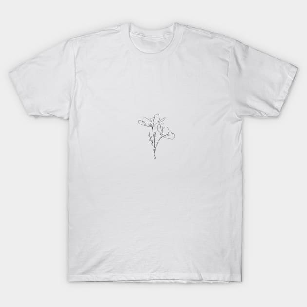 Wildflower Botanical Line Art | Elegant Floral Leaf Design T-Shirt by RachelFCreative